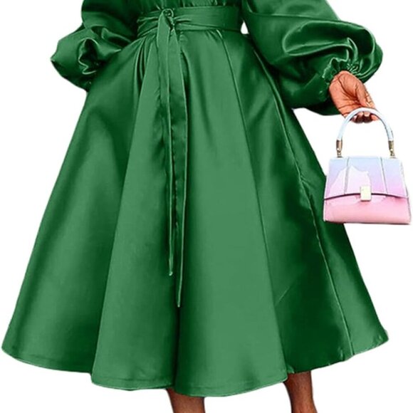 Casual Church Dresses for Women Satin Long Sleeve A Line Semi Formal Fit Maxi Lo - Picture 1 of 5